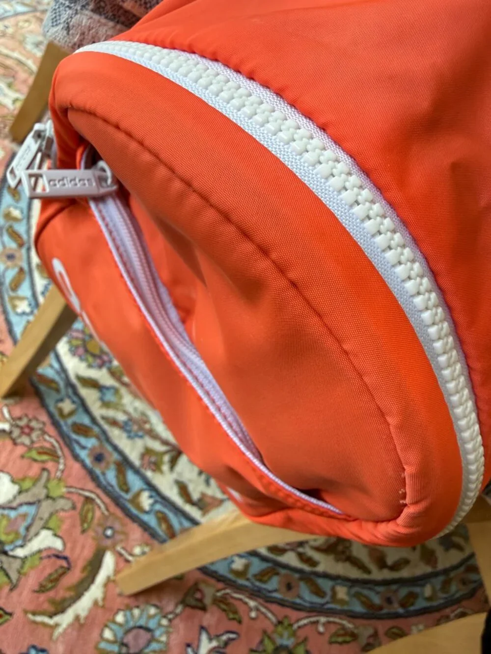 Adidas Bright Orange Quilted Mini Backpack with White Chunky Zippers